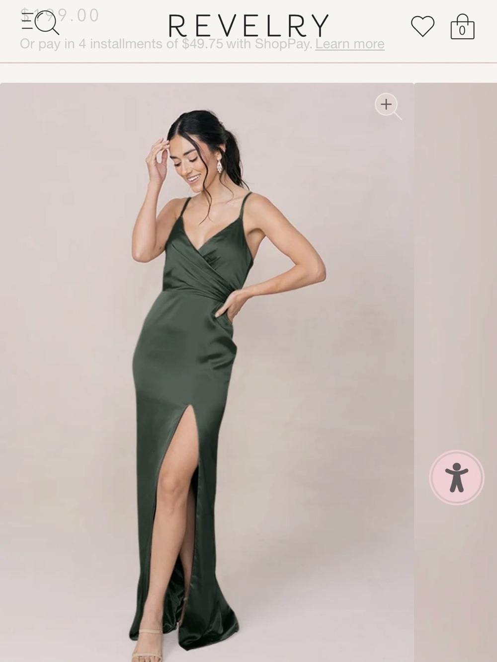 Revelry Dark Olive Satin Wrap Slip Gown with Thigh Slit